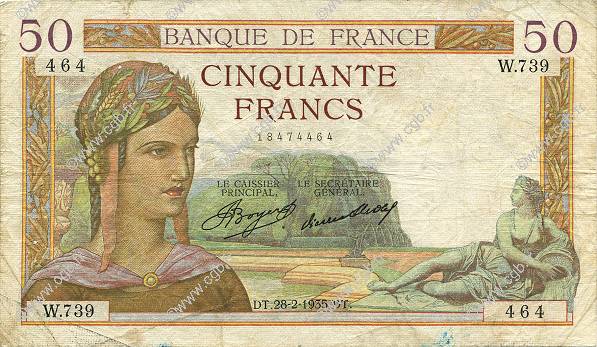 50 Francs CÉRÈS FRANCIA  1935 F.17.05 BC