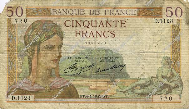 50 Francs CÉRÈS FRANKREICH  1935 F.17.07 SGE