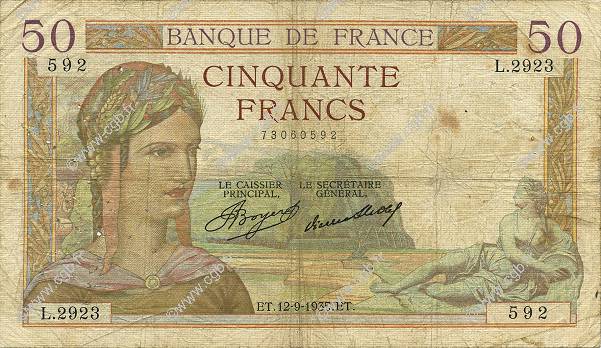 50 Francs CÉRÈS FRANCE  1935 F.17.16 VG