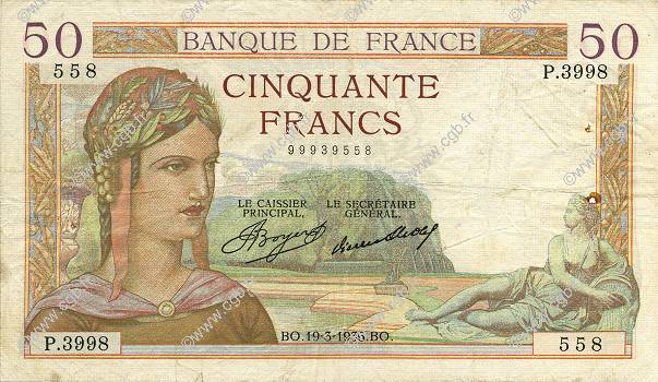 50 Francs CÉRÈS FRANCE  1936 F.17.23 VF-