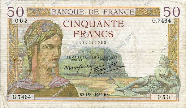 50 Francs CÉRÈS modifié FRANKREICH  1938 F.18.07 fS