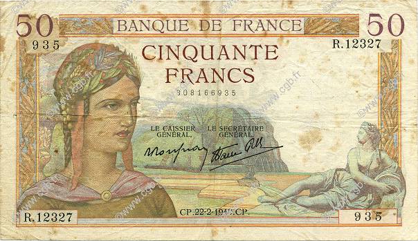 50 Francs CÉRÈS modifié FRANCE  1940 F.18.39 F+