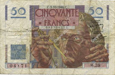 50 Francs LE VERRIER FRANCIA  1946 F.20.06 RC+