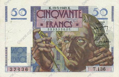 50 Francs LE VERRIER FRANCIA  1949 F.20.12 q.AU