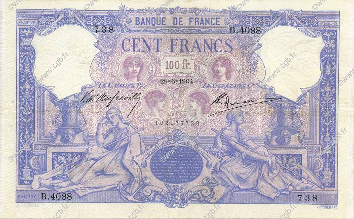 100 Francs BLEU ET ROSE FRANCIA  1904 F.21.18 MB a BB