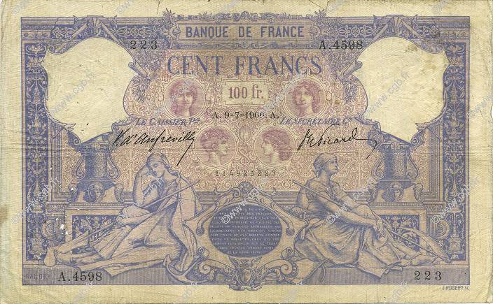 100 Francs BLEU ET ROSE FRANCE  1906 F.21.20 VG