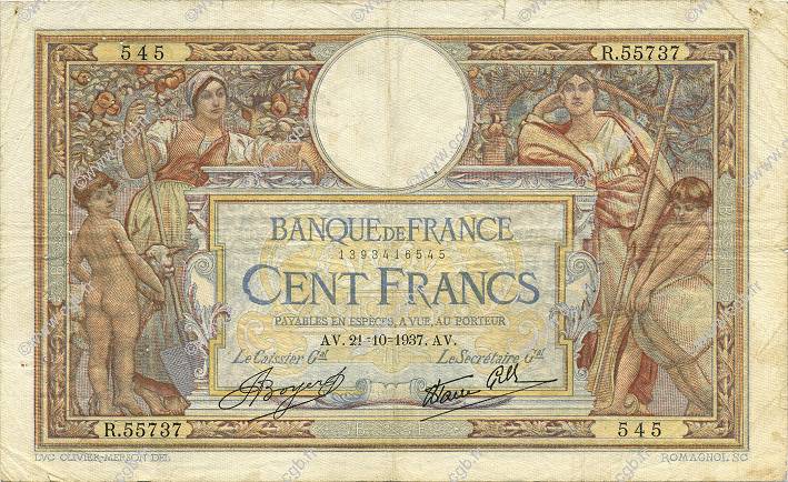 100 Francs LUC OLIVIER MERSON type modifié FRANKREICH  1937 F.25.03 S