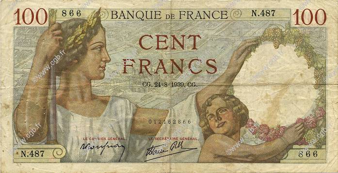 100 Francs SULLY FRANCIA  1939 F.26.05 BC