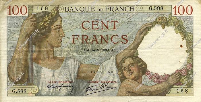 100 Francs SULLY FRANCIA  1939 F.26.06 BB