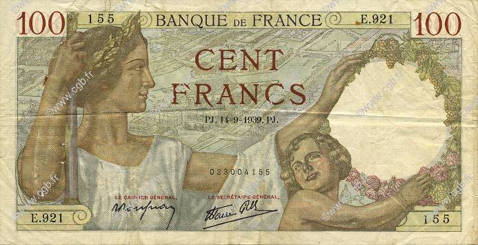 100 Francs SULLY FRANCIA  1939 F.26.06 MBC
