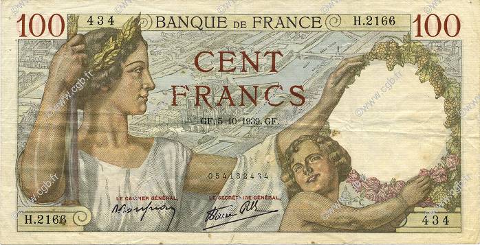 100 Francs SULLY FRANCE  1939 F.26.09 VF
