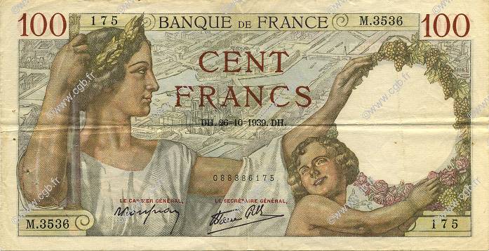 100 Francs SULLY FRANKREICH  1939 F.26.12 SS