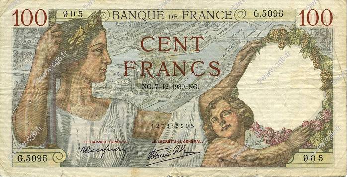 100 Francs SULLY FRANKREICH  1939 F.26.17 fSS
