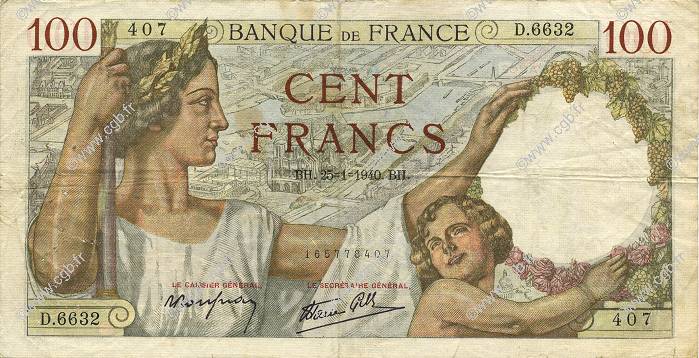 100 Francs SULLY FRANCE  1940 F.26.21 pr.TTB