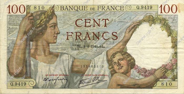 100 Francs SULLY FRANCIA  1940 F.26.26 BB