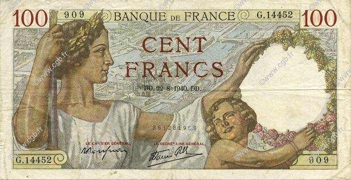 100 Francs SULLY FRANCIA  1940 F.26.37 MBC