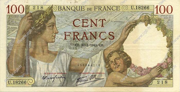 100 Francs SULLY FRANKREICH  1941 F.26.45 fSS
