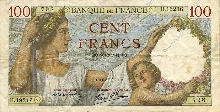 100 Francs SULLY FRANCIA  1941 F.26.47 MBC+