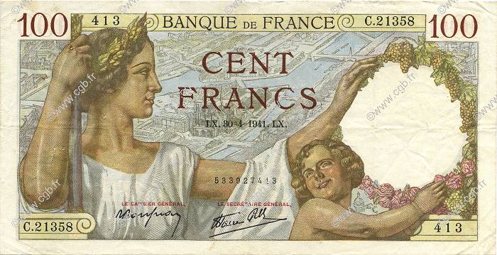 100 Francs SULLY FRANCIA  1941 F.26.51 BB