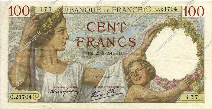 100 Francs SULLY FRANKREICH  1941 F.26.52 SS