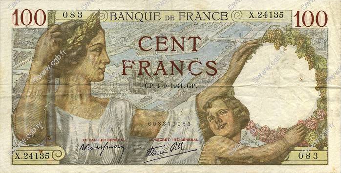 100 Francs SULLY FRANCIA  1941 F.26.57 q.BB