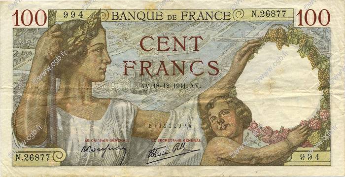100 Francs SULLY FRANCIA  1941 F.26.63 MBC