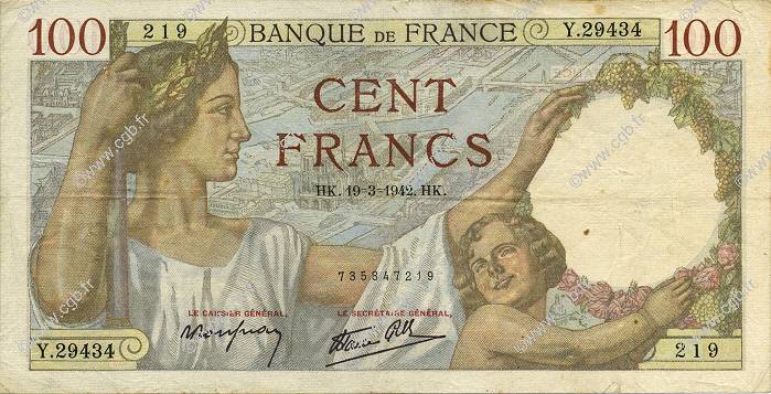 100 Francs SULLY FRANCIA  1942 F.26.68 BB