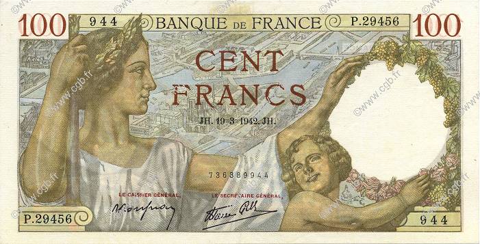 100 Francs SULLY FRANCIA  1942 F.26.68 EBC+