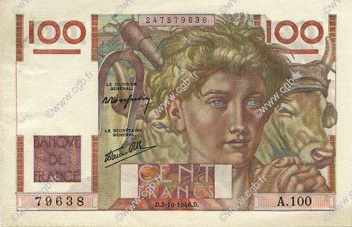 100 Francs JEUNE PAYSAN FRANKREICH  1946 F.28.09 fST
