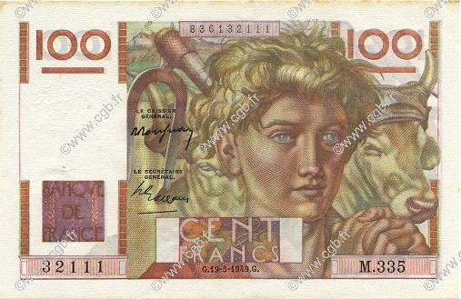 100 Francs JEUNE PAYSAN FRANCIA  1949 F.28.24 SPL a AU