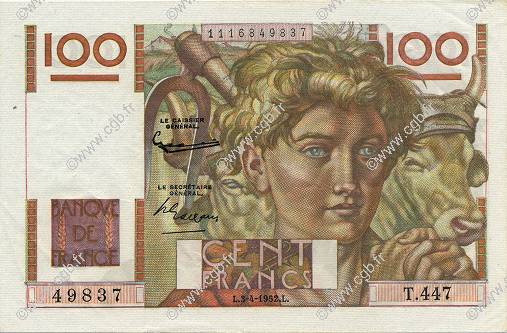 100 Francs JEUNE PAYSAN FRANKREICH  1952 F.28.32 VZ to fST