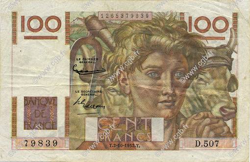 100 Francs JEUNE PAYSAN FRANKREICH  1952 F.28.34 SS