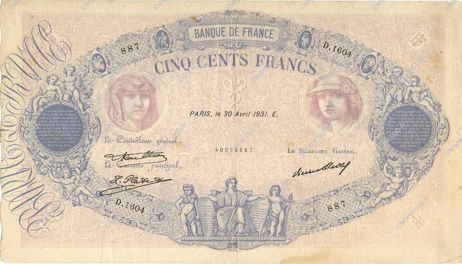 500 Francs BLEU ET ROSE FRANCIA  1931 F.30.34 BB