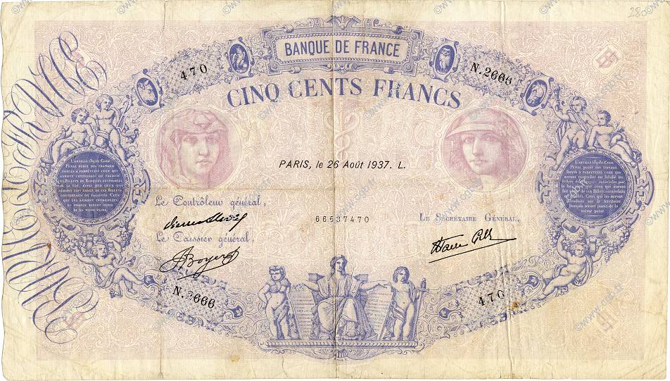 500 Francs BLEU ET ROSE modifié FRANCE  1937 F.31.02 F