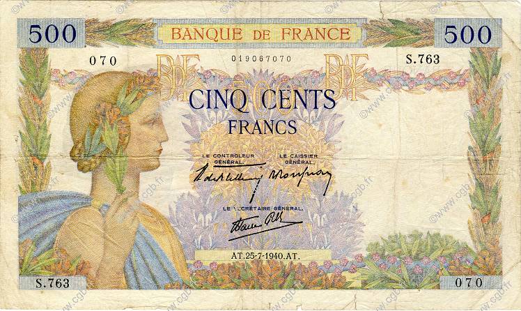 500 Francs LA PAIX FRANCE  1940 F.32.05 VG