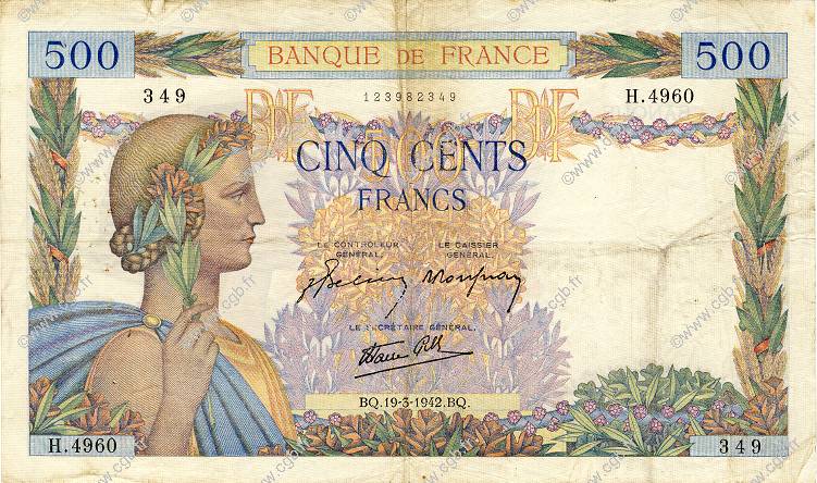 500 Francs LA PAIX FRANKREICH  1942 F.32.31 S