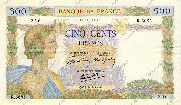 500 Francs LA PAIX FRANKREICH  1942 F.32.34 SS