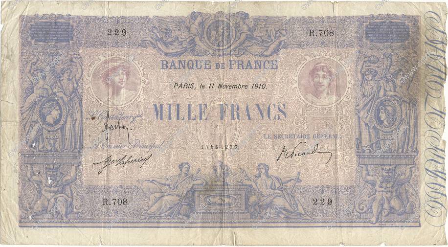 1000 Francs BLEU ET ROSE FRANCE  1910 F.36.24 B