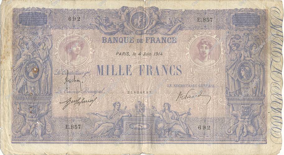 1000 Francs BLEU ET ROSE FRANCIA  1914 F.36.28 RC