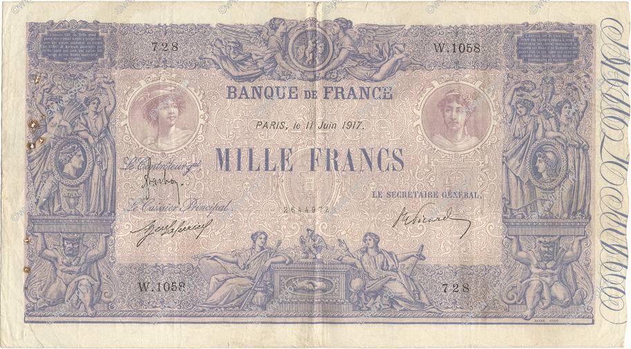 1000 Francs BLEU ET ROSE FRANCE  1917 F.36.31 pr.TB