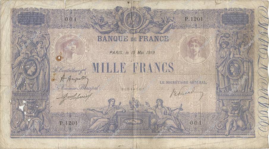 1000 Francs BLEU ET ROSE FRANCE  1919 F.36.34 G