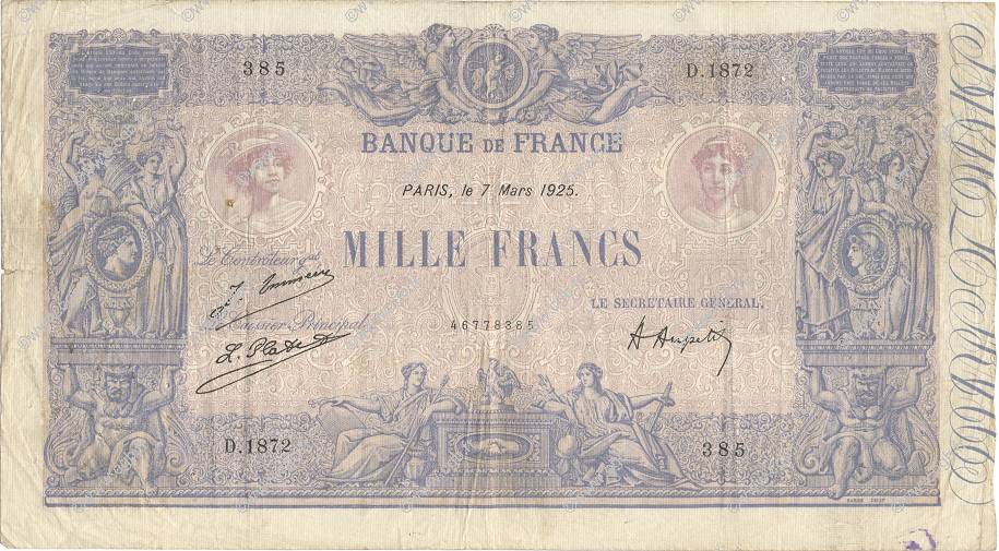1000 Francs BLEU ET ROSE FRANCE  1925 F.36.41 TB