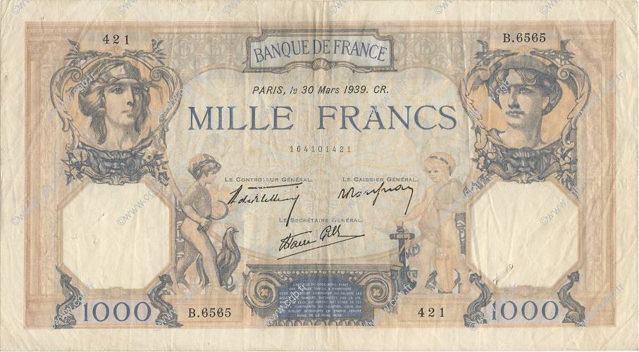 1000 Francs CÉRÈS ET MERCURE type modifié FRANCIA  1939 F.38.35 BC