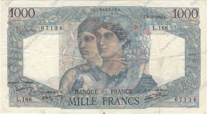 1000 Francs MINERVE ET HERCULE FRANCIA  1945 F.41.09 MBC
