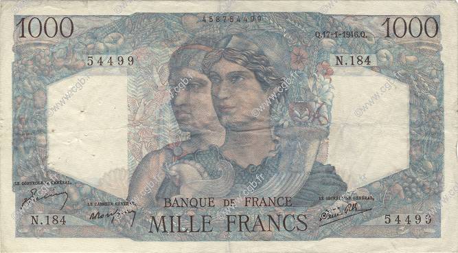 1000 Francs MINERVE ET HERCULE FRANCE  1946 F.41.10 F