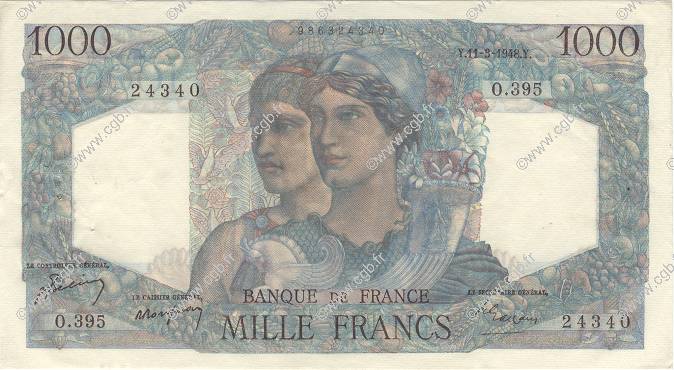 1000 Francs MINERVE ET HERCULE FRANCE  1948 F.41.19 pr.SUP