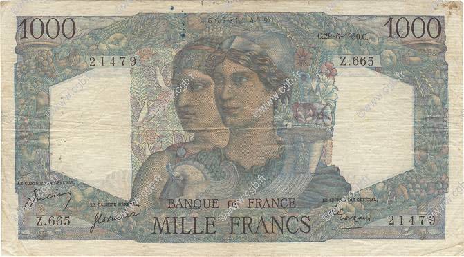 1000 Francs MINERVE ET HERCULE FRANCE  1950 F.41.33 F
