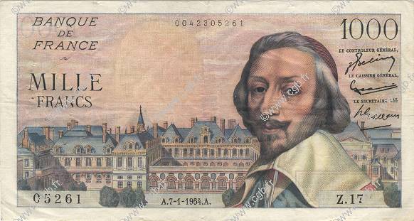 1000 Francs RICHELIEU FRANCE  1954 F.42.04 TTB