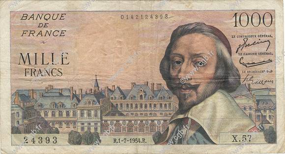 1000 Francs RICHELIEU FRANCE  1954 F.42.06 F