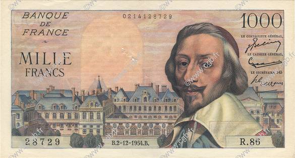 1000 Francs RICHELIEU FRANCIA  1954 F.42.09 EBC